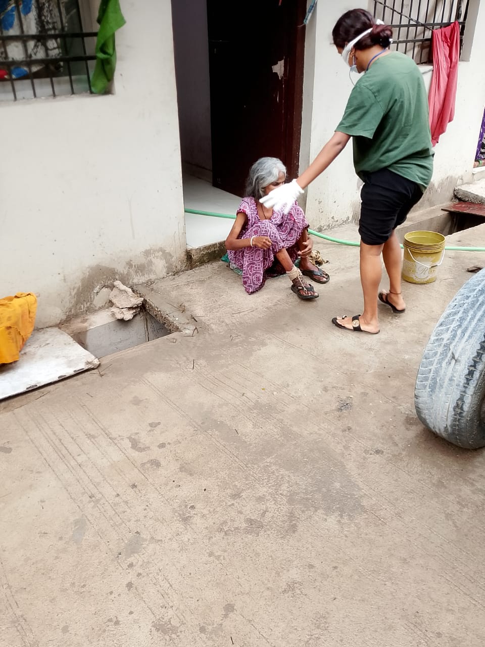 helping for leprosy - affected woman